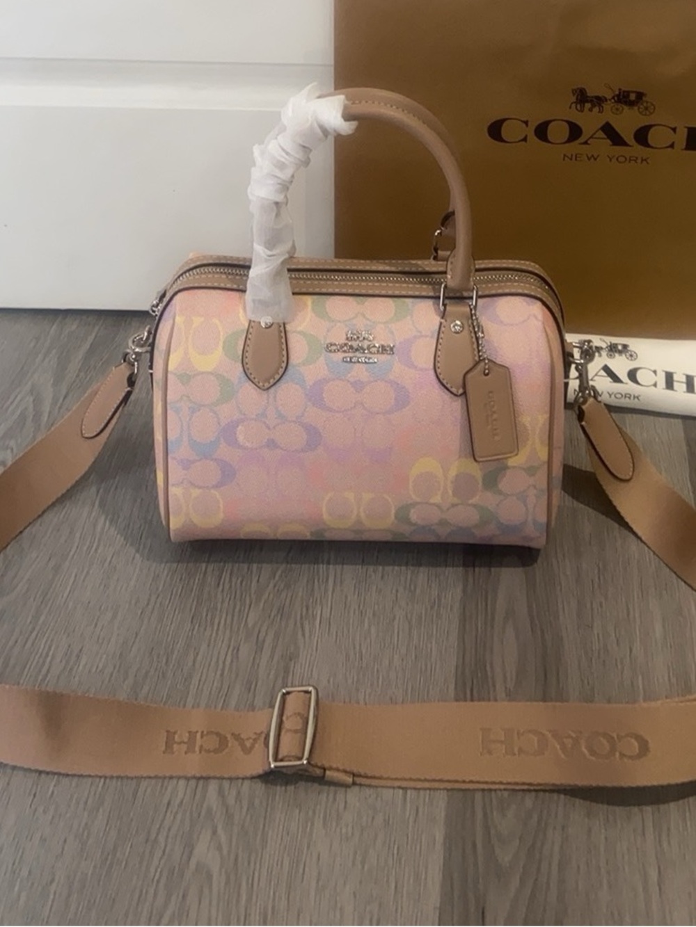 Coach Rainbow Signature Canvas Mini Boston Handbag Crossbody Bag - Picture 4 of 9